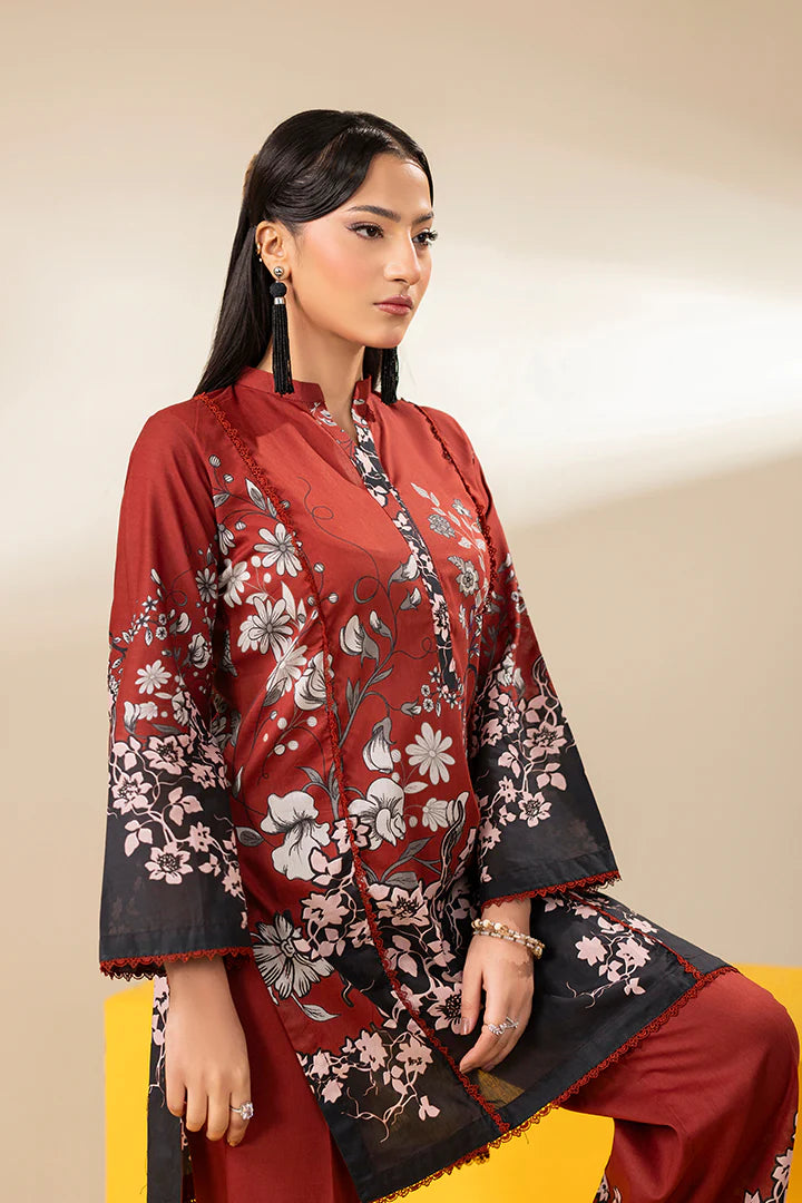 Premium Deep Red & Black Lawn Suit