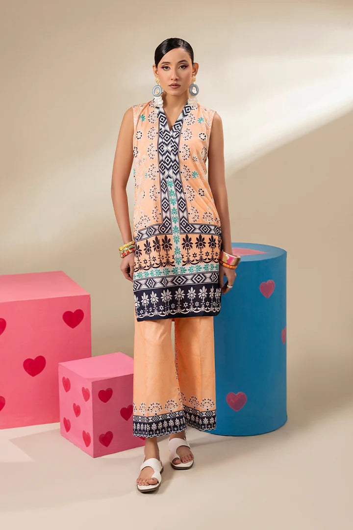 Premium Peach Printed Lawn Suit