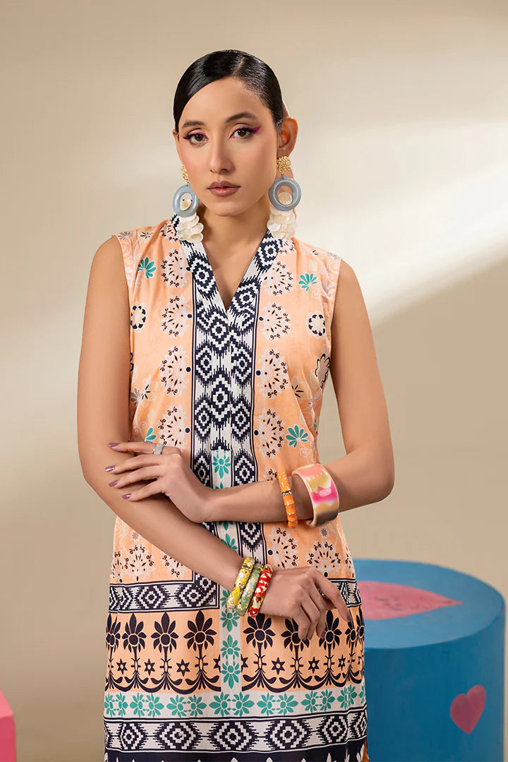 Premium Peach Printed Lawn Suit