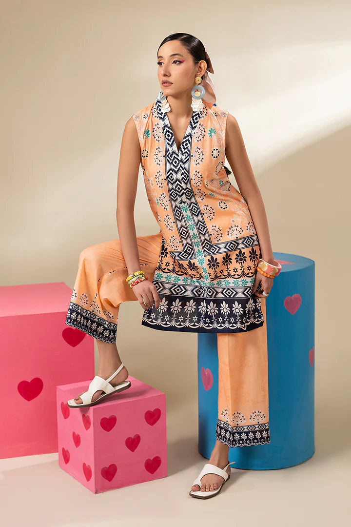 Premium Peach Printed Lawn Suit