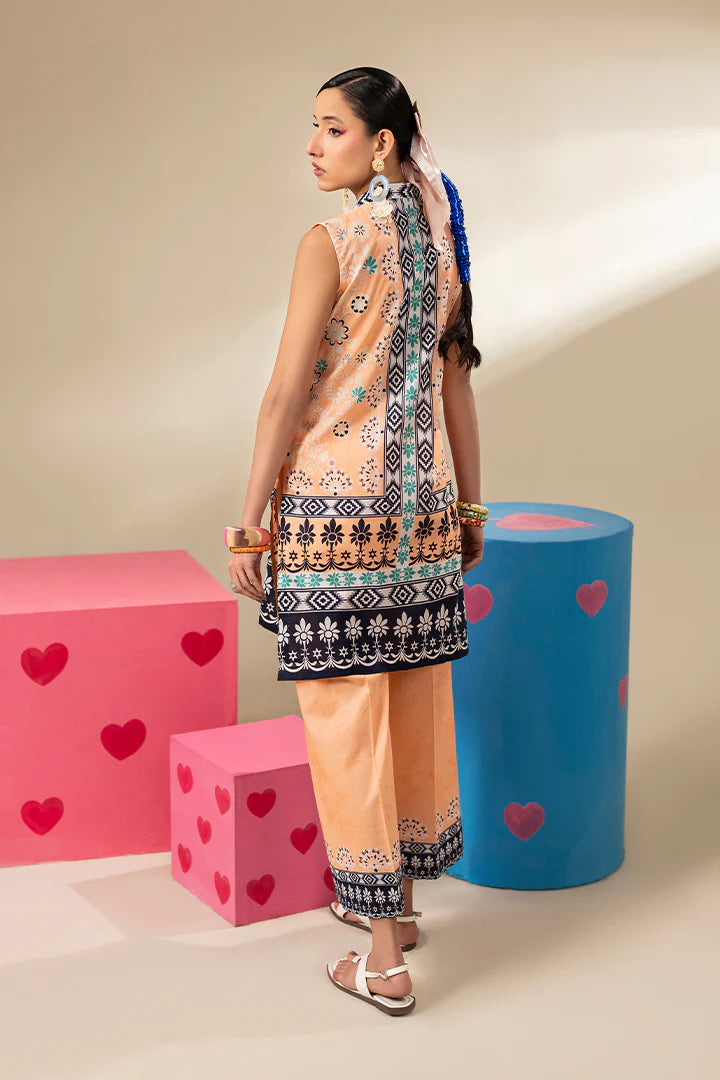 Premium Peach Printed Lawn Suit