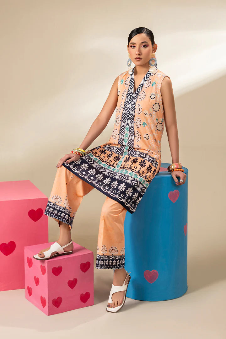 Premium Peach Printed Lawn Suit