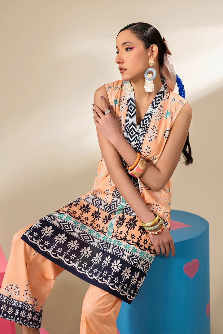Premium Peach Printed Lawn Suit