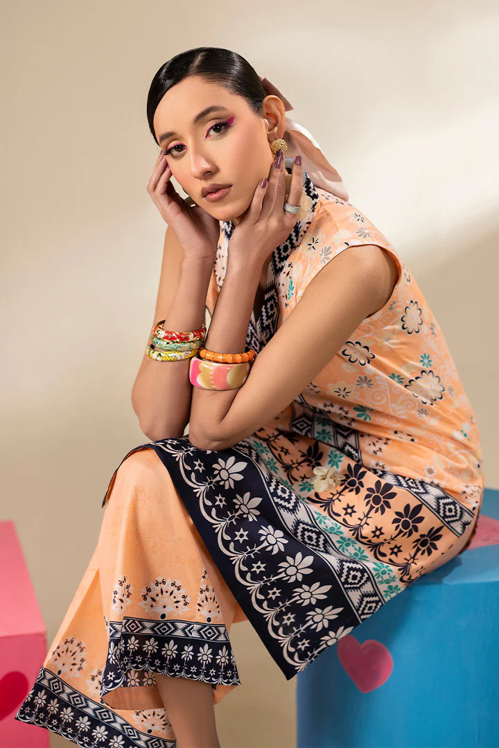 Premium Peach Printed Lawn Suit