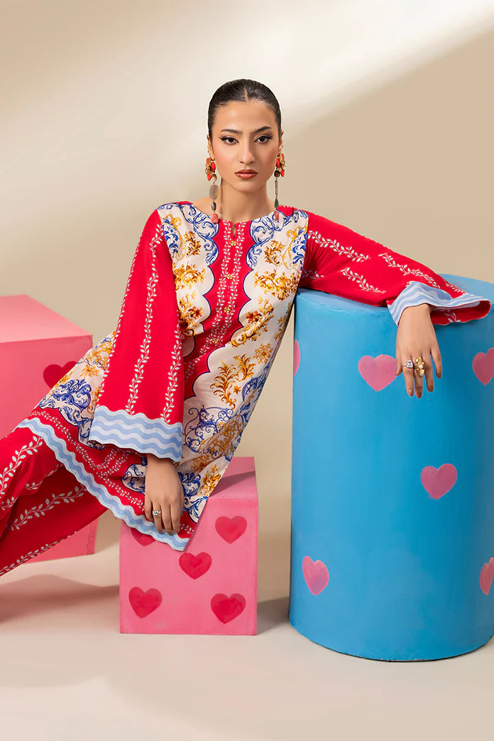Premium Pink, Blue & Gold Lawn Suit